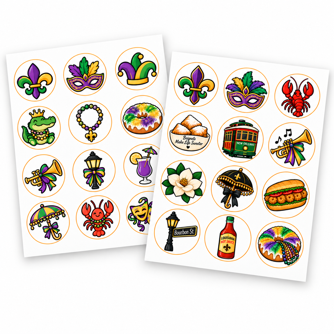 Mardi Gras Pre-Printed Edible Image Circles