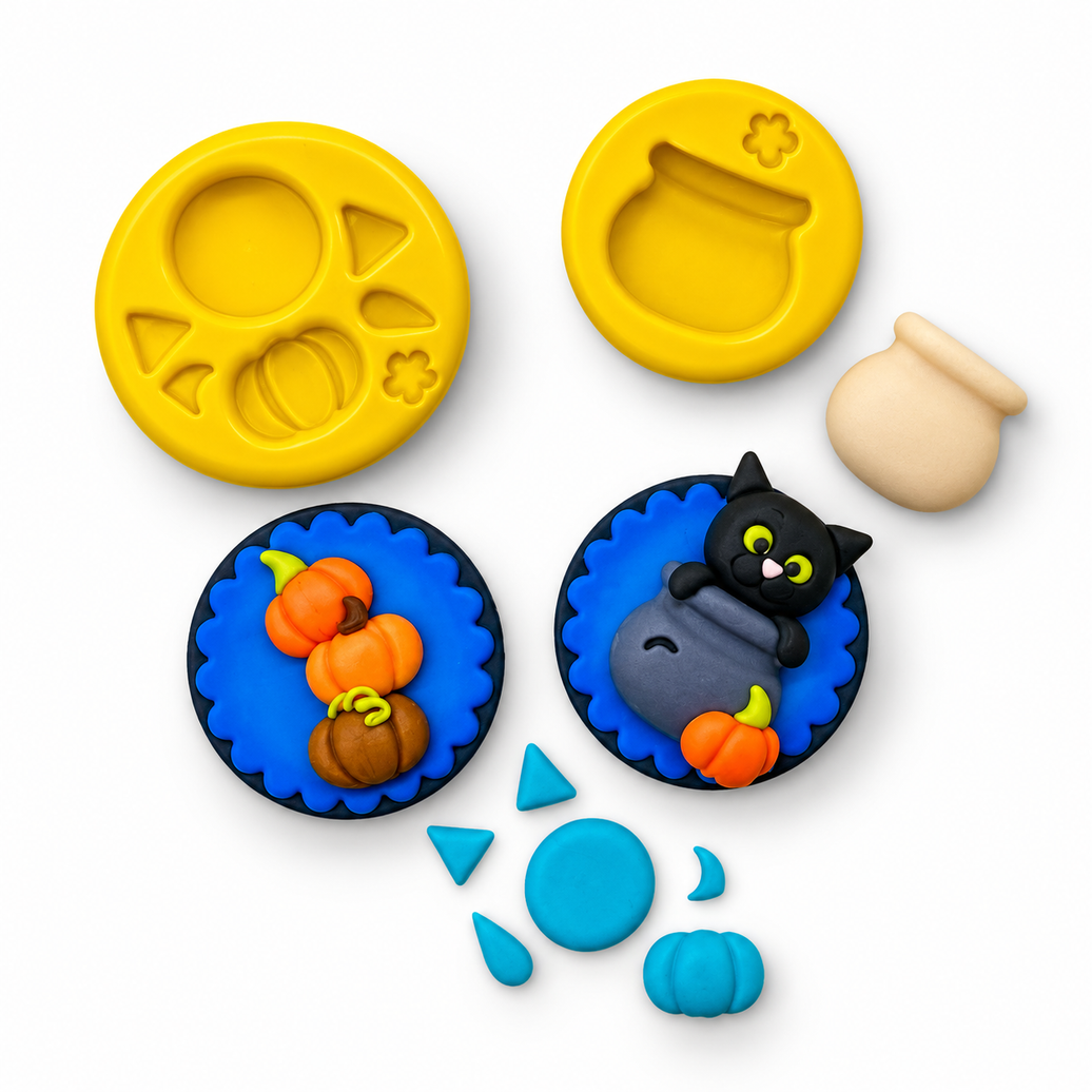 Cat & Pumpkin Halloween Silicone Mold for Fondant, Chocolate & Candy