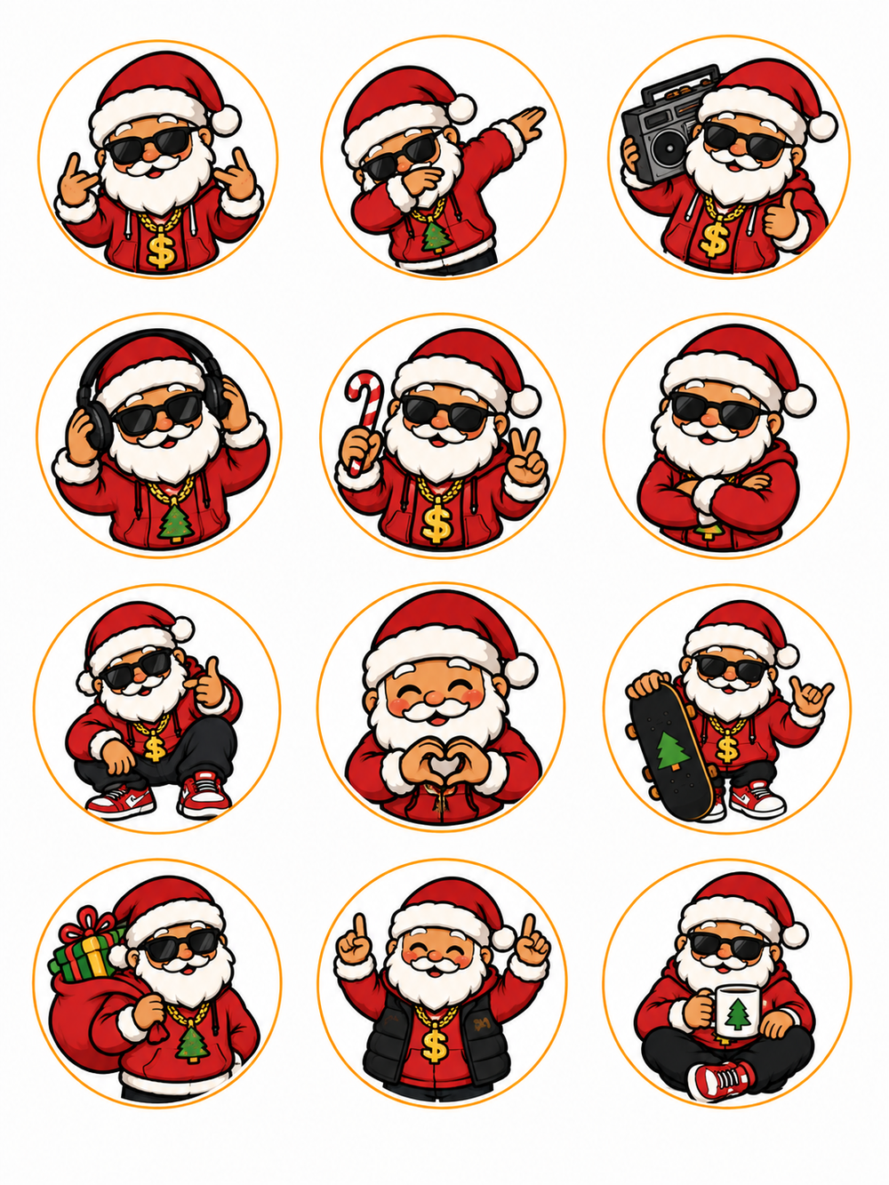 Hip-Hop Santa Pre-Printed Edible Image Circles