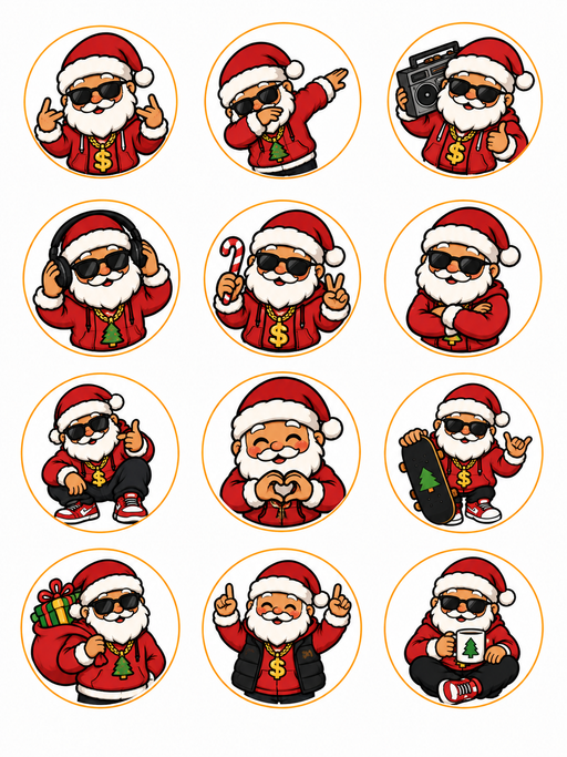 Hip-Hop Santa Pre-Printed Edible Image Circles