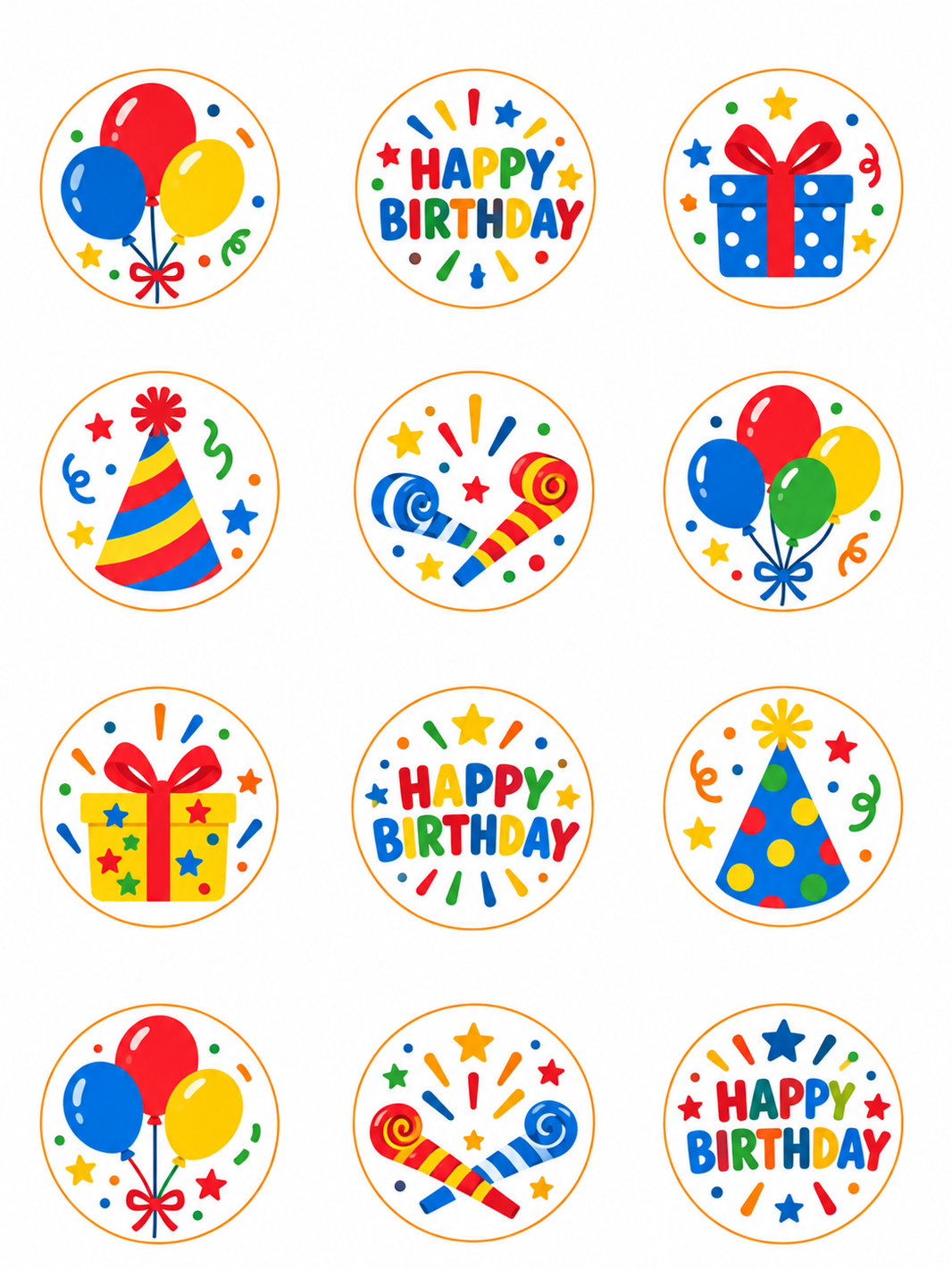 image Pre-Printed & Pre-Cut Birthday Sugar Sheet Circles – Set of 12