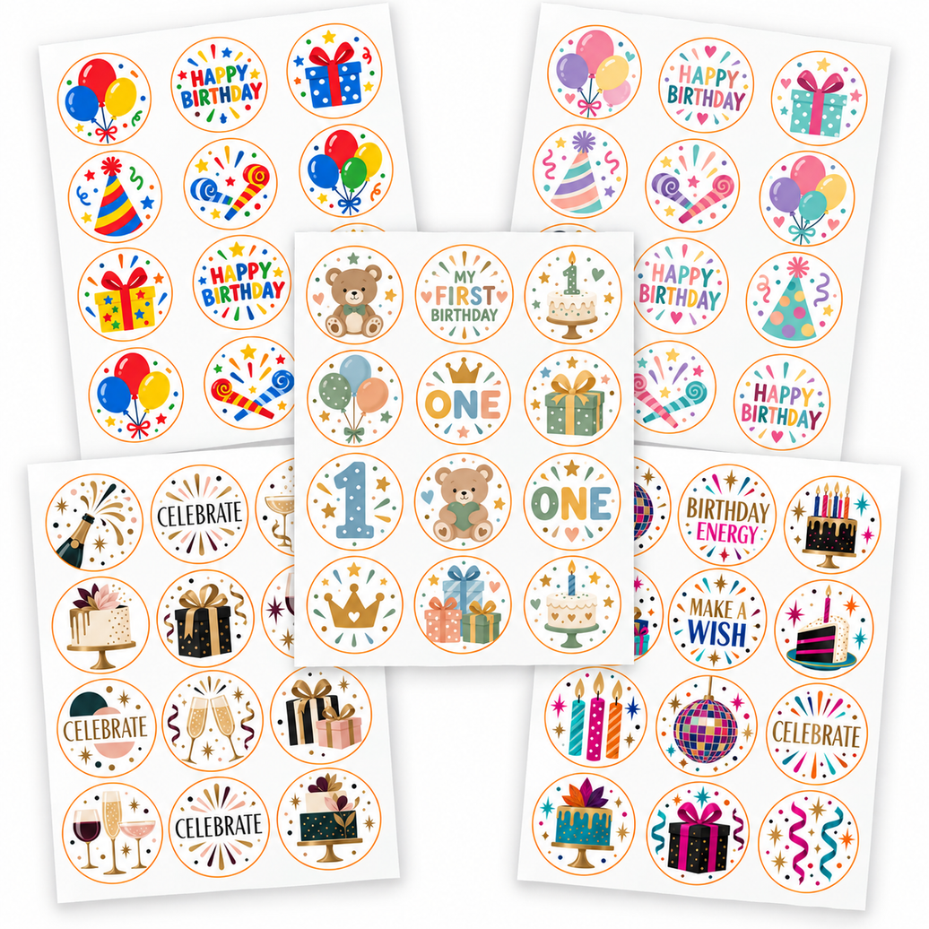 Pre-Printed & Pre-Cut Birthday Sugar Sheet Circles – Set of 12