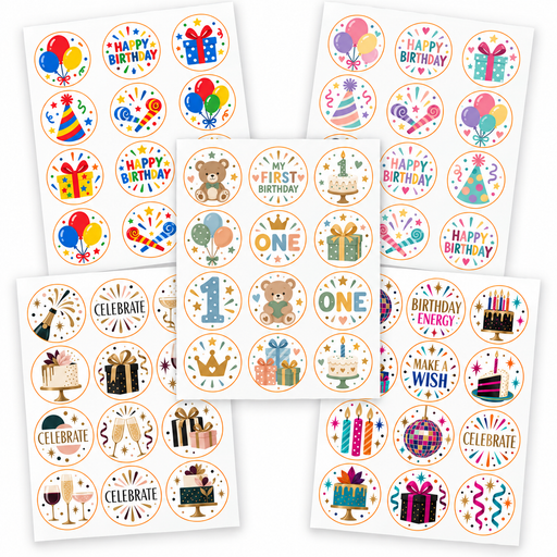 Pre-Printed & Pre-Cut Birthday Sugar Sheet Circles – Set of 12