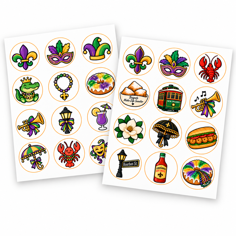 Mardi Gras Pre-Printed Edible Image Circles