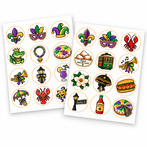 Mardi Gras Pre-Printed Edible Image Circles