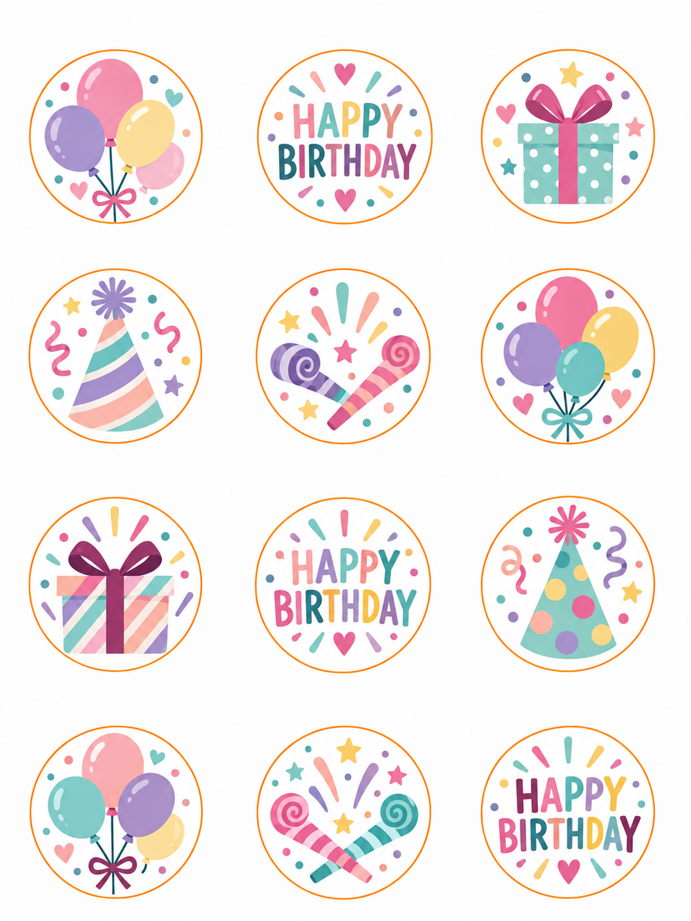 Pre-Printed & Pre-Cut Birthday Sugar Sheet Circles – Set of 12