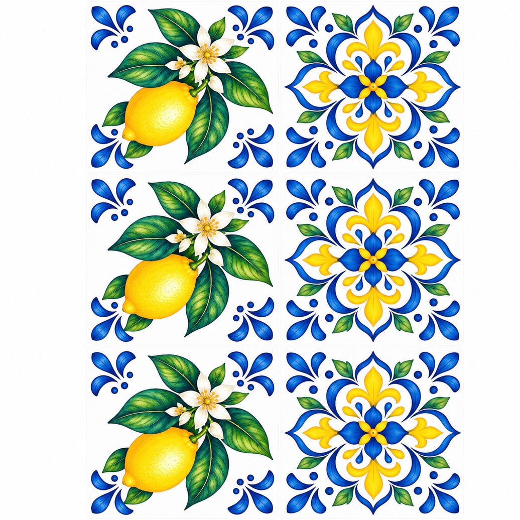 Mediterranean Lemon Mosaic Pre-Cut Edible Image Squares – Set of 6