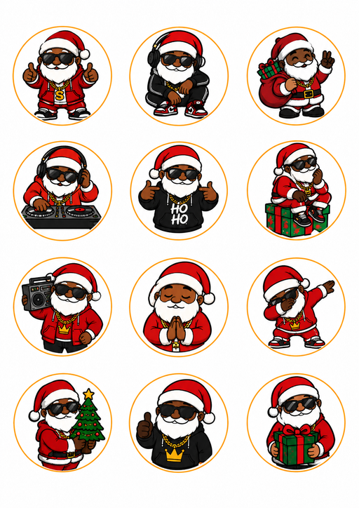 Hip-Hop Santa Pre-Printed Edible Image Circles
