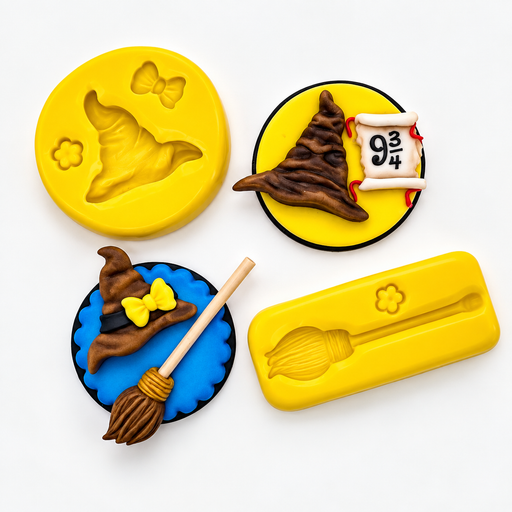 Witch Hat & Broom Halloween Silicone Mold Set for Fondant, Chocolate & Candy