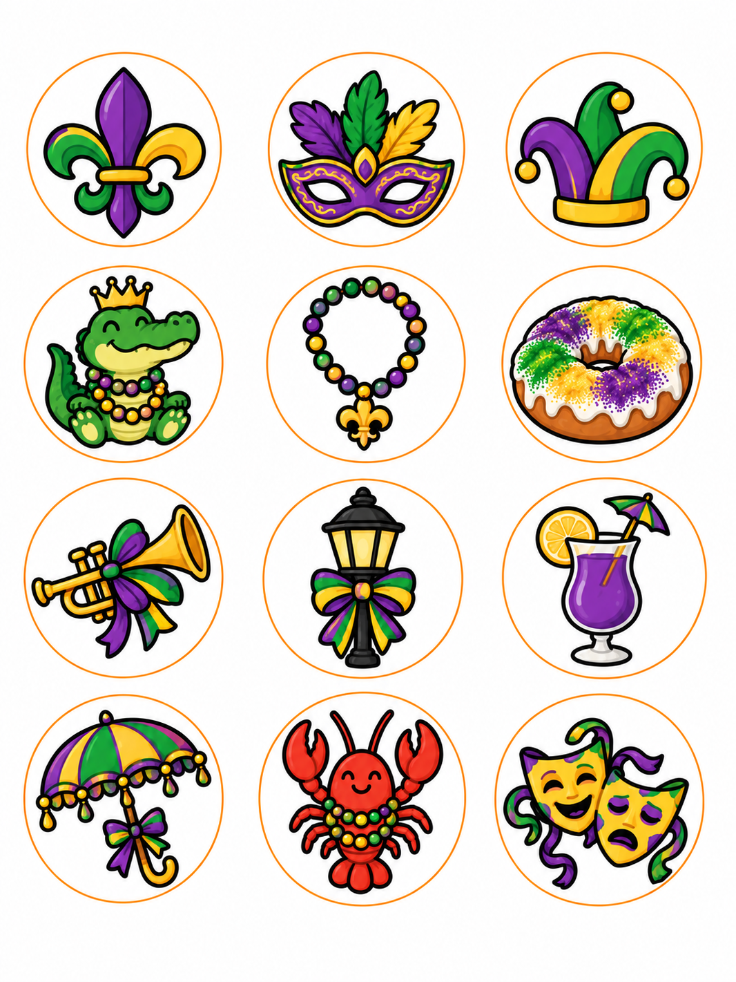 image Mardi Gras Pre-Printed Edible Image Circles
