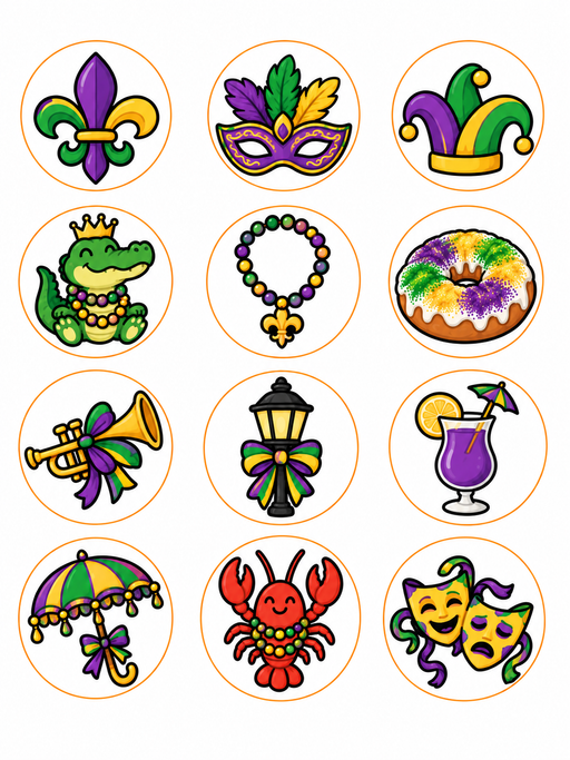 Mardi Gras Pre-Printed Edible Image Circles