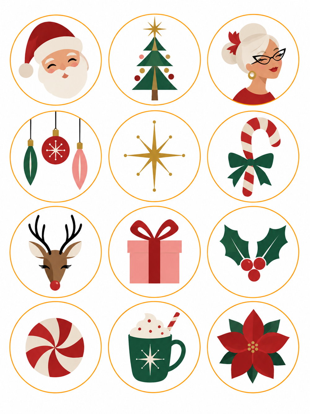 Classic Christmas Pre-Printed Edible Image Circles