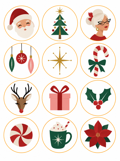 Classic Christmas Pre-Printed Edible Image Circles