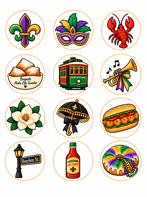 Mardi Gras Pre-Printed Edible Image Circles