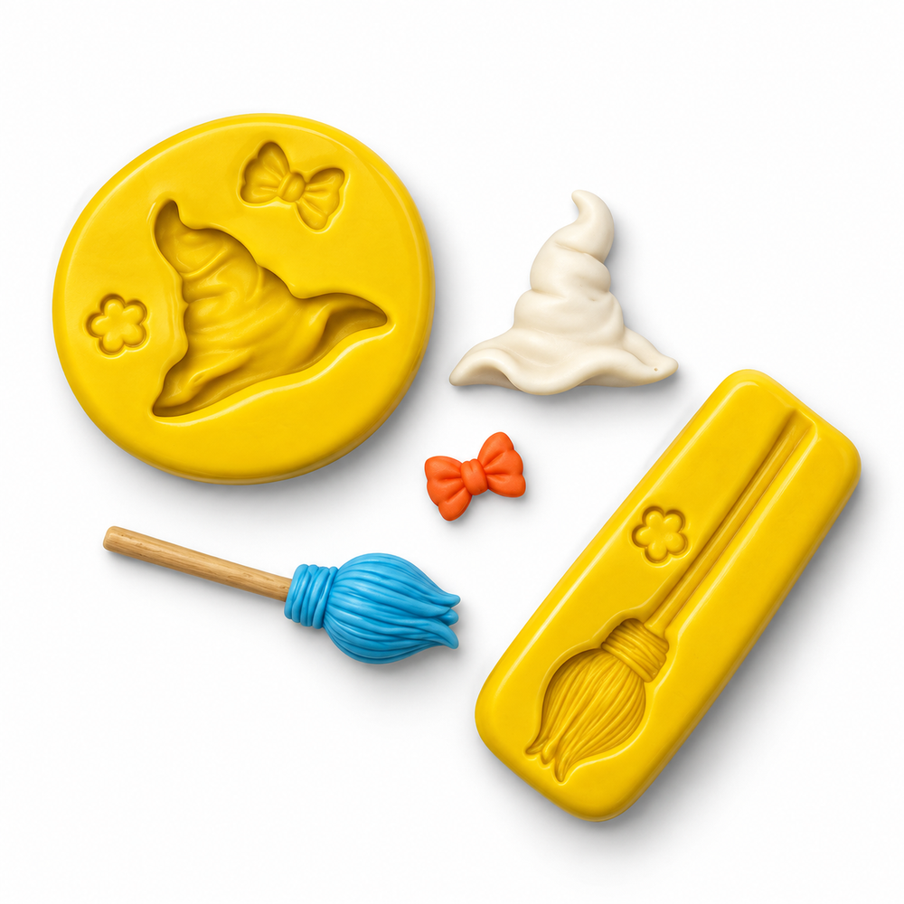 Witch Hat & Broom Halloween Silicone Mold Set for Fondant, Chocolate & Candy