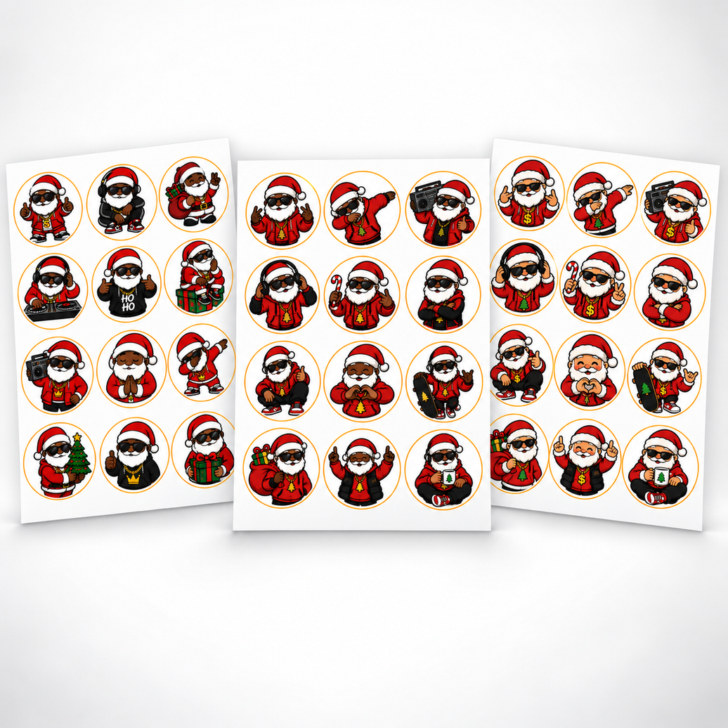 Hip-Hop Santa Pre-Printed Edible Image Circles