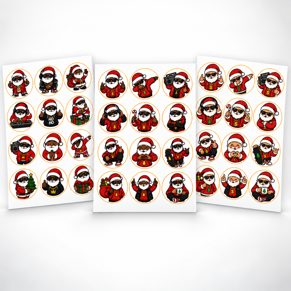 Hip-Hop Santa Pre-Printed Edible Image Circles