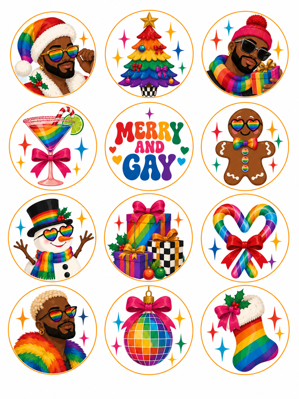 Merry & Gay Christmas Pre-Printed Edible Image Circles