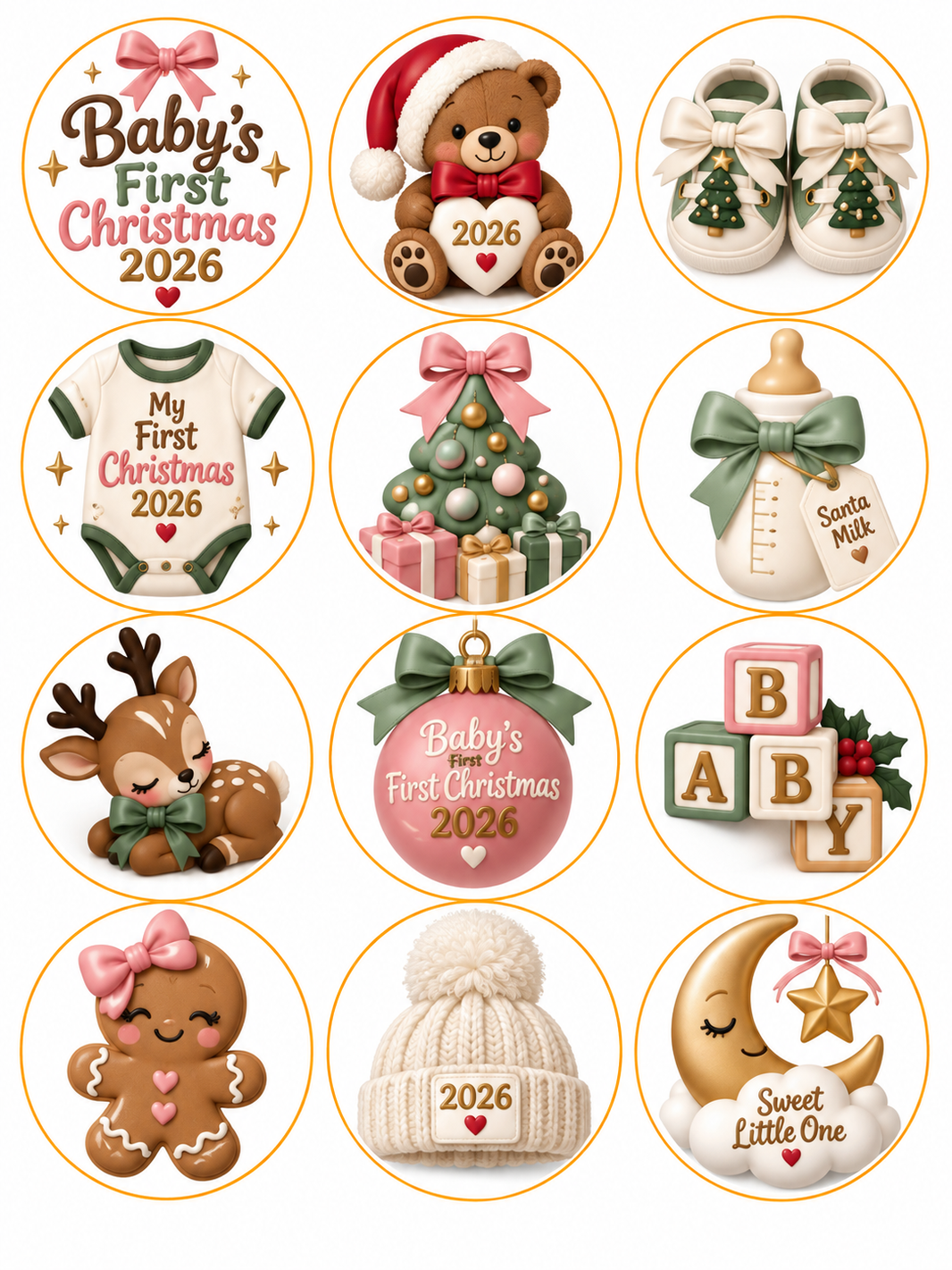 image Baby’s First Christmas Pre-Printed Edible Image Circles