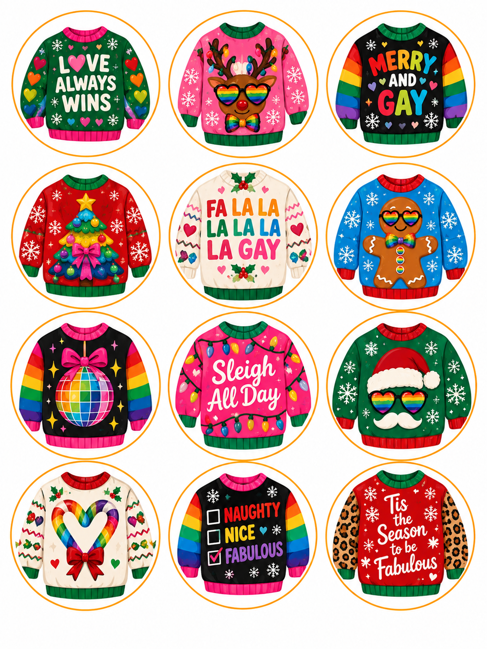 Merry & Gay Christmas Pre-Printed Edible Image Circles
