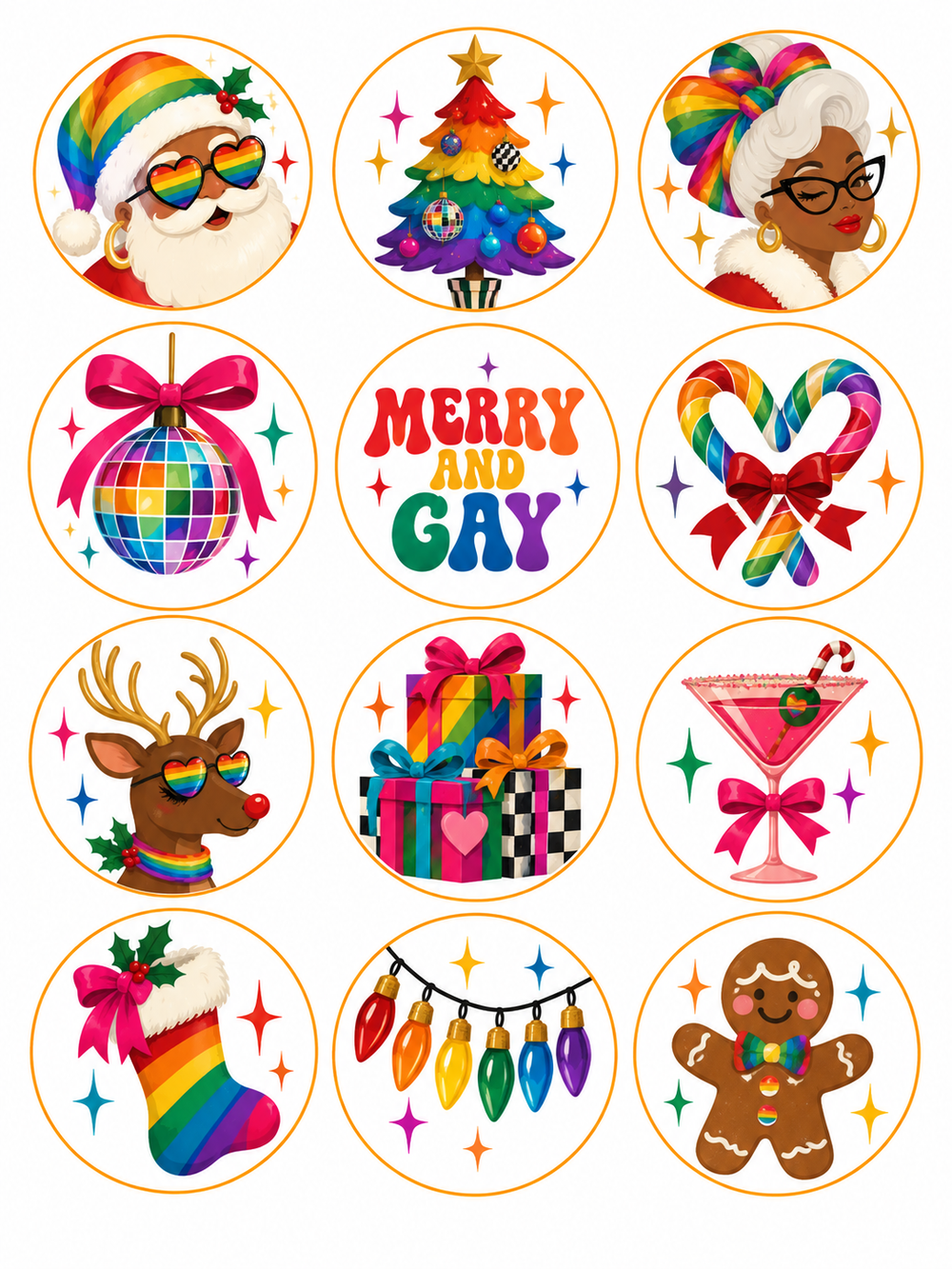 Merry & Gay Christmas Pre-Printed Edible Image Circles