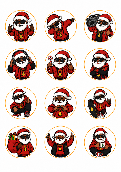 Hip-Hop Santa Pre-Printed Edible Image Circles